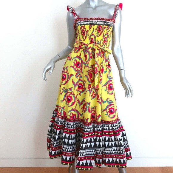 LA DoubleJ Dresses & Skirts - La DoubleJ Smock Dress Yellow Cartwheel Giallo Print Cotton Size Extra Small